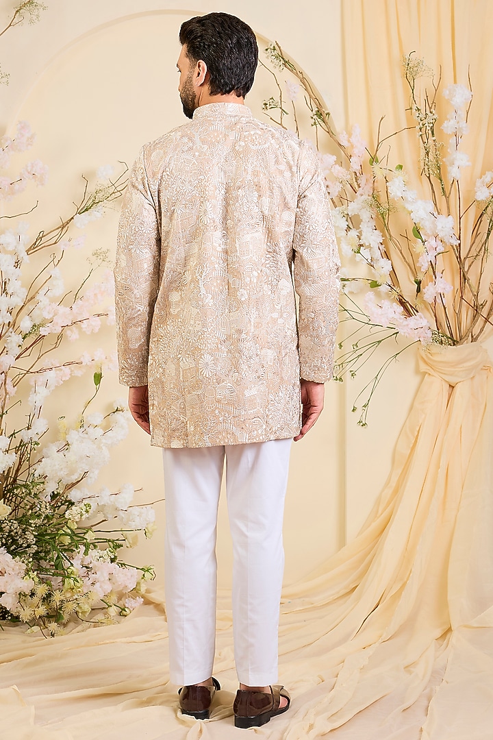 Dark Beige Silk Embroidered Short Kurta by Kasbah Clothing at Pernia's Pop Up Shop