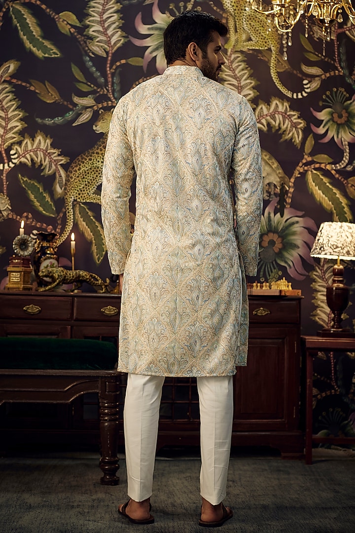 Beige Georgette Kashmiri Embroidered Kurta by Kasbah Clothing at Pernia's Pop Up Shop