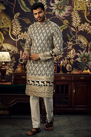 Black Georgette Embroidered Kurta by Kasbah Clothing