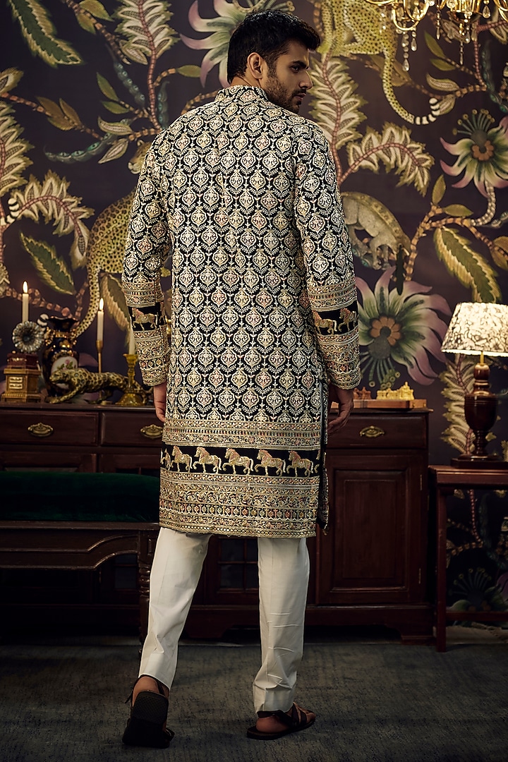 Black Georgette Embroidered Kurta by Kasbah Clothing at Pernia's Pop Up Shop