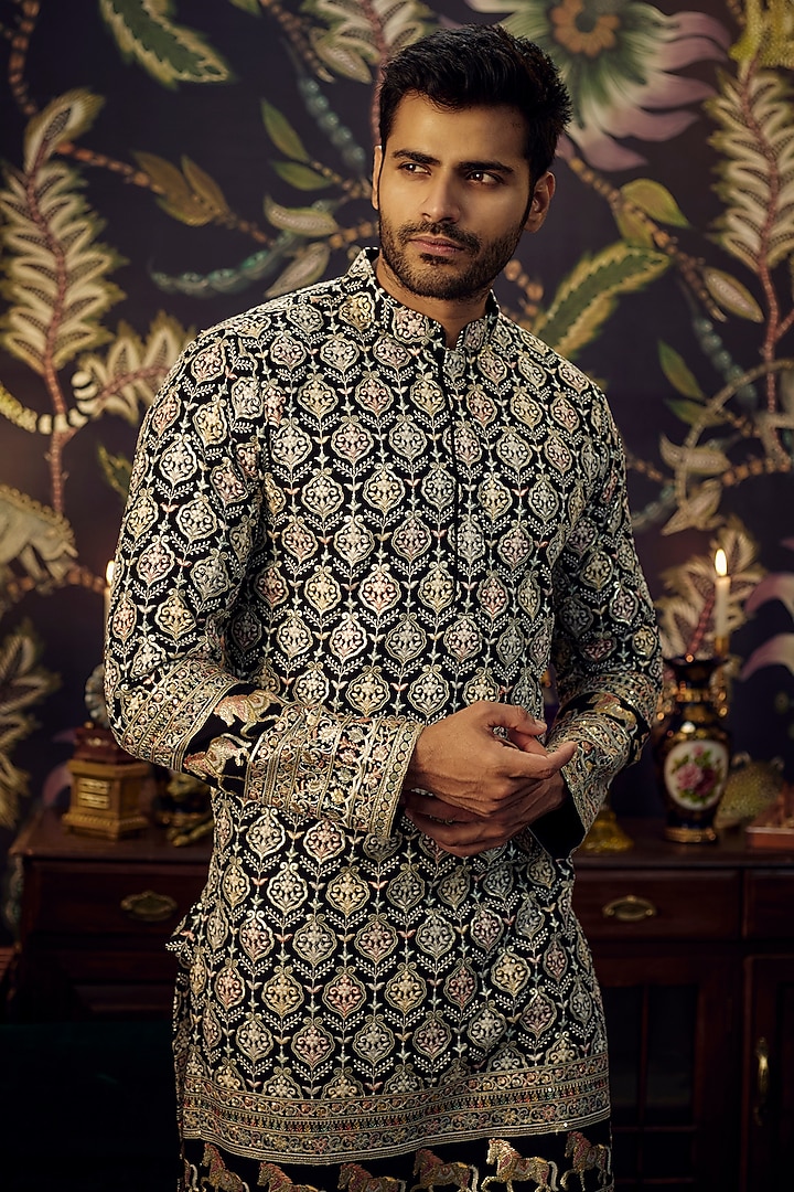 Black Georgette Embroidered Kurta by Kasbah Clothing at Pernia's Pop Up Shop