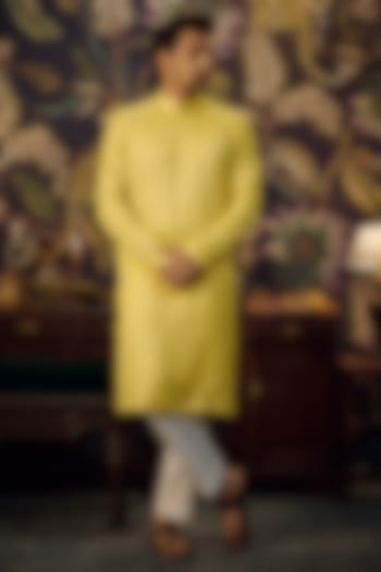 Yellow Georgette Thread Work Chikankari Kurta by Kasbah Clothing at Pernia's Pop Up Shop