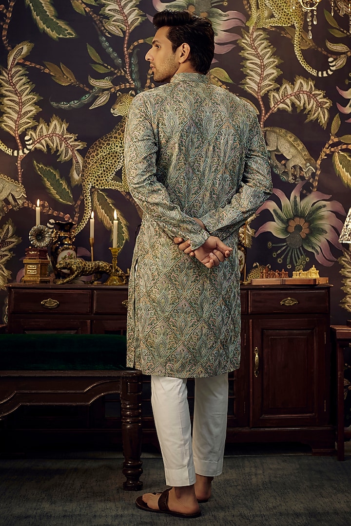 Green Georgette Kashmiri Embroidered Kurta by Kasbah Clothing at Pernia's Pop Up Shop