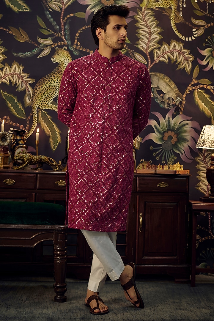 Maroon Georgette Sequins Work Kurta by Kasbah Clothing at Pernia's Pop Up Shop