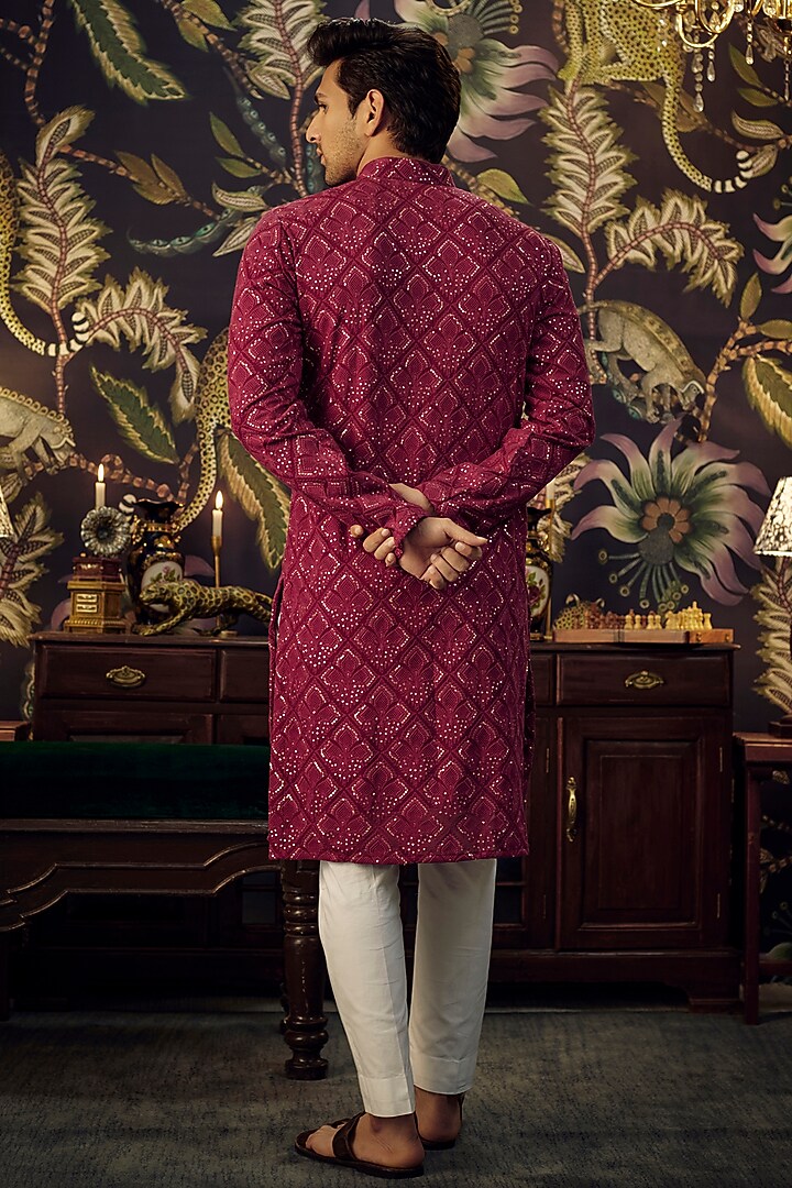 Maroon Georgette Sequins Work Kurta by Kasbah Clothing at Pernia's Pop Up Shop