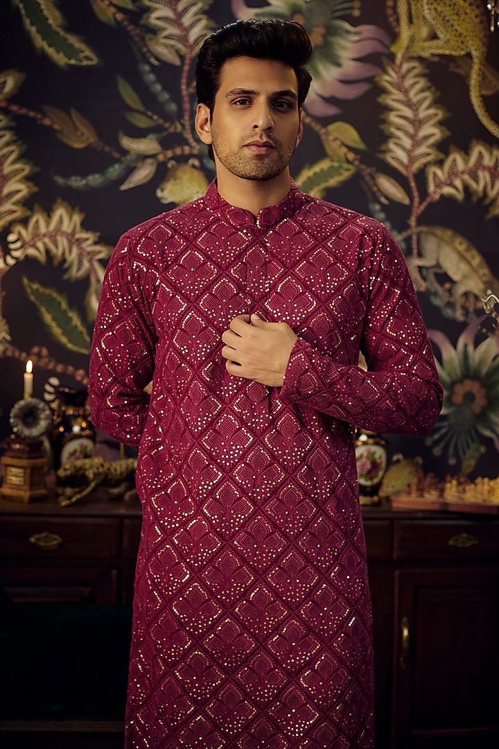 Maroon Georgette Sequins Work Kurta by Kasbah Clothing at Pernia's Pop Up Shop