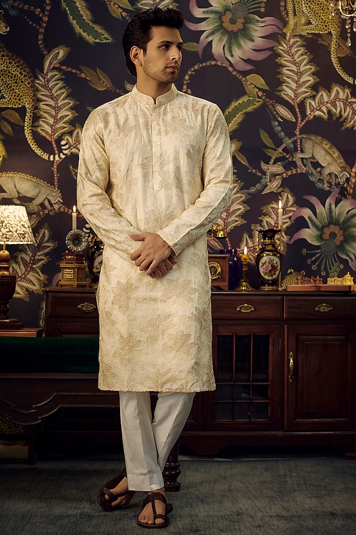 Cream Silk Kurta by Kasbah Clothing