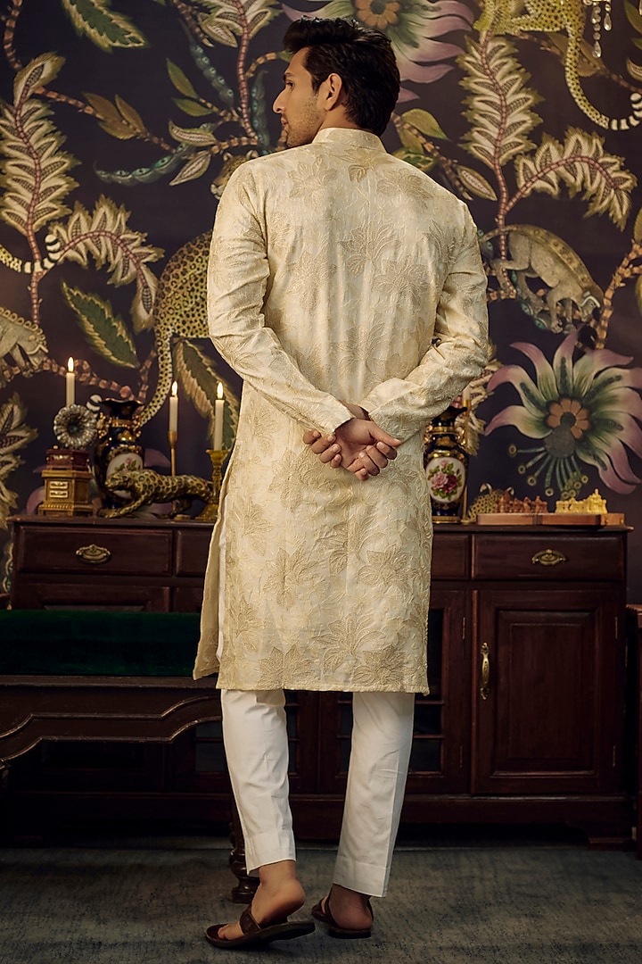 Cream Silk Kurta by Kasbah Clothing at Pernia's Pop Up Shop