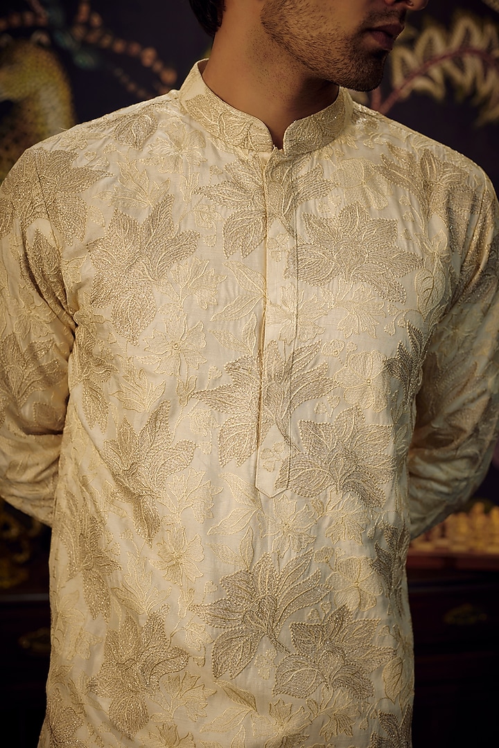 Cream Silk Kurta by Kasbah Clothing at Pernia's Pop Up Shop
