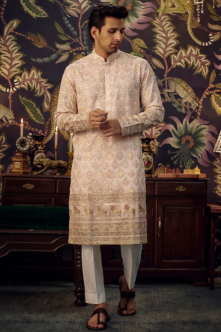 Pink Georgette Embroidered Kurta by Kasbah Clothing at Pernia's Pop Up Shop