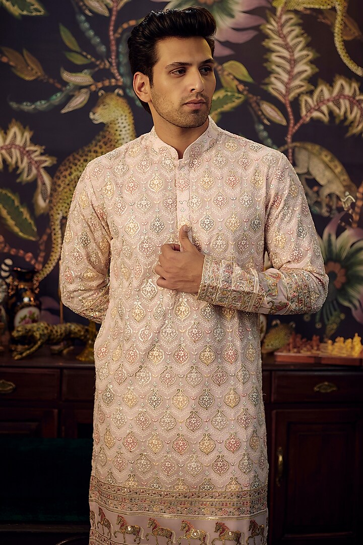 Pink Georgette Embroidered Kurta by Kasbah Clothing at Pernia's Pop Up Shop