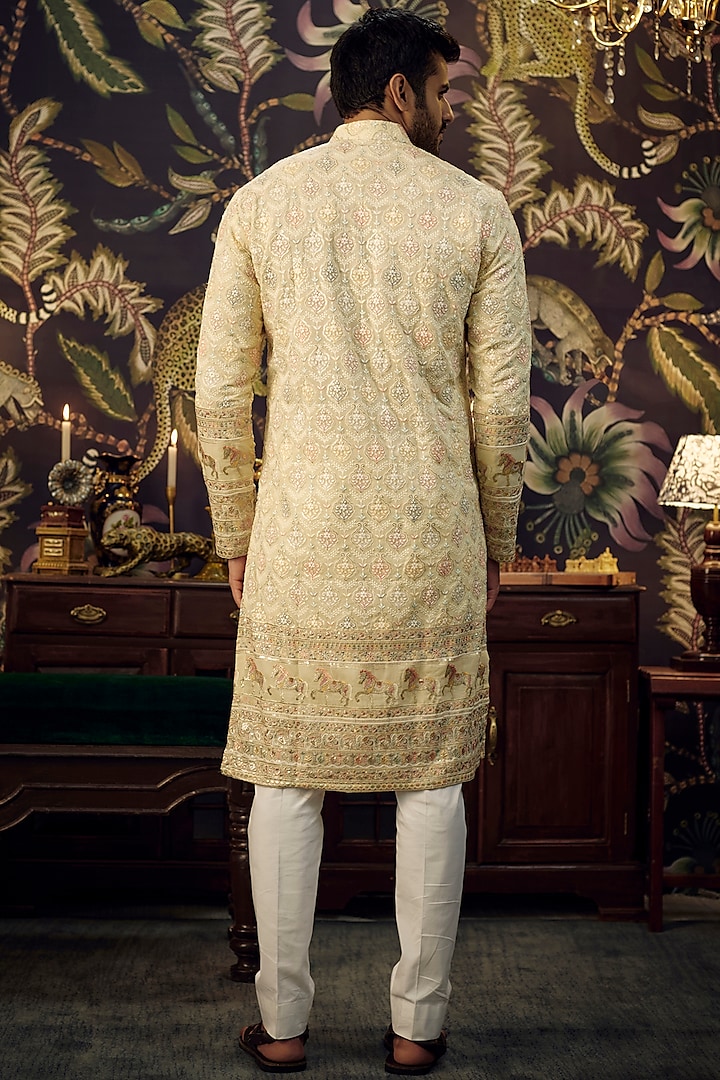 Beige Georgette Embroidered Kurta by Kasbah Clothing at Pernia's Pop Up Shop