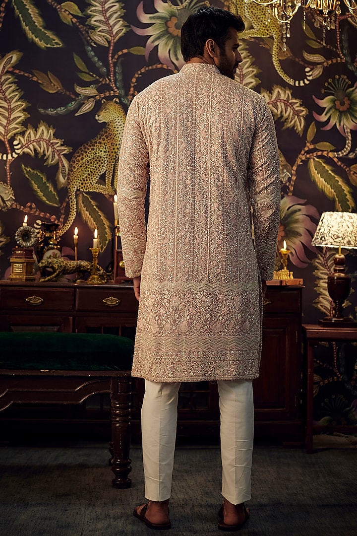 Mud Pink Georgette Floral Embroidered Kurta by Kasbah Clothing at Pernia's Pop Up Shop