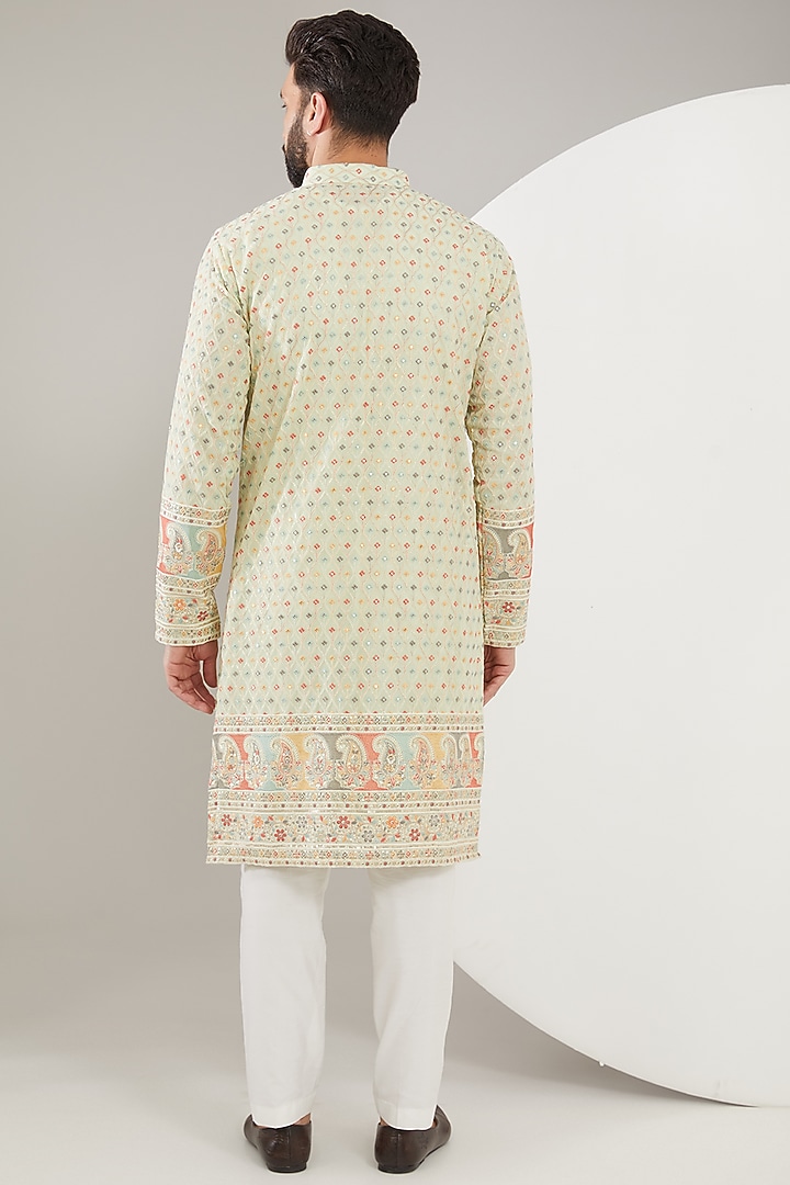 Sea Green Georgette Thread Embroidered Kurta Set by Kasbah Clothing at Pernia's Pop Up Shop