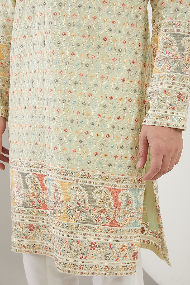 Sea Green Georgette Thread Embroidered Kurta Set by Kasbah Clothing at Pernia's Pop Up Shop
