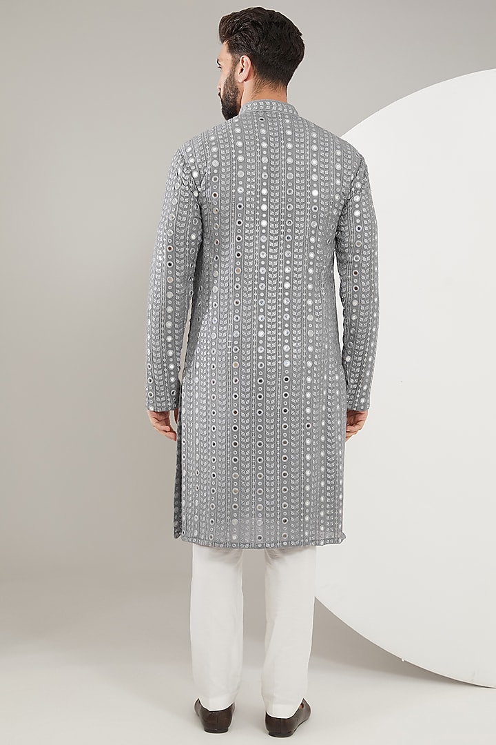 Grey Georgette Mirror Work Kurta Set by Kasbah Clothing at Pernia's Pop Up Shop