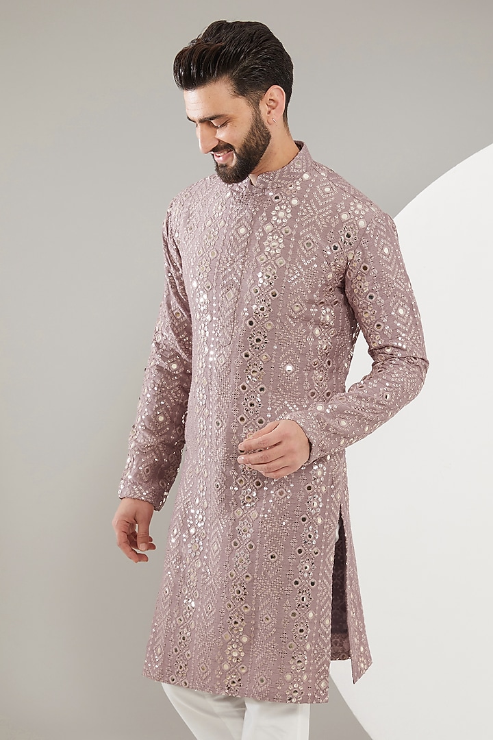 Dark Purple Mirror Work Kurta Set by Kasbah Clothing at Pernia's Pop Up Shop