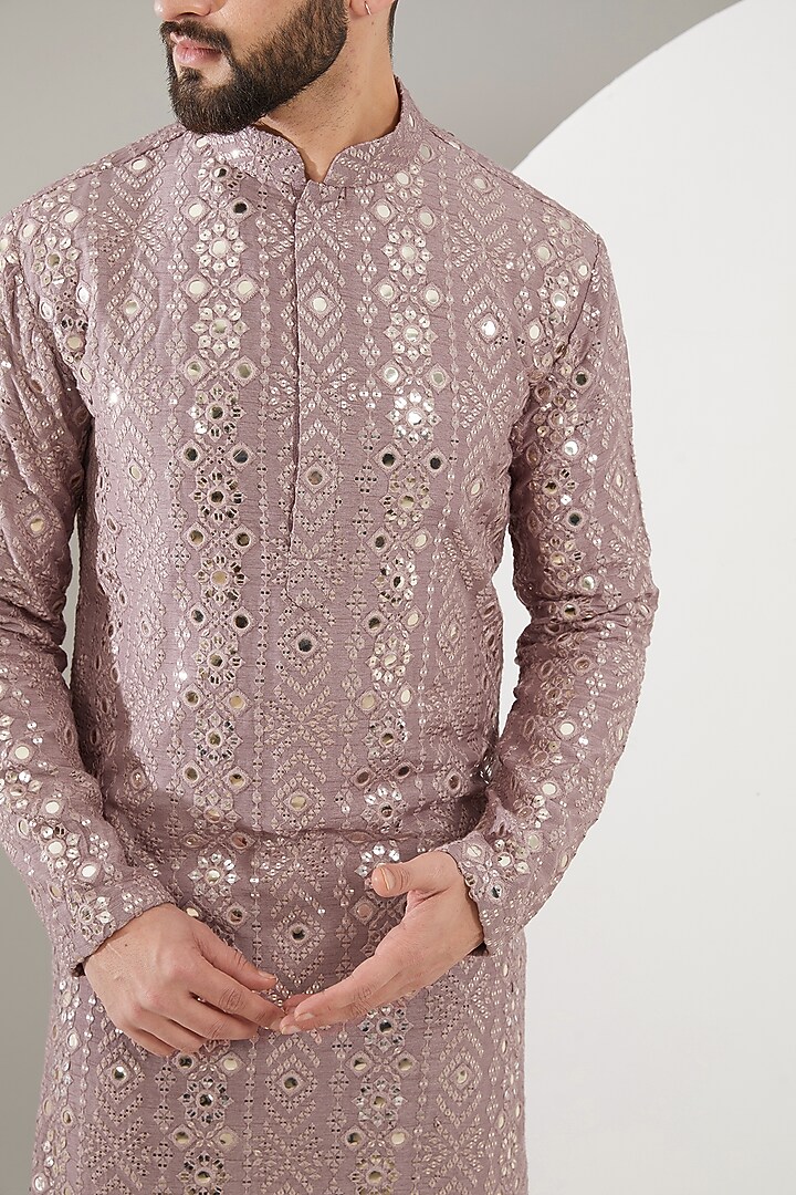 Dark Purple Mirror Work Kurta Set by Kasbah Clothing at Pernia's Pop Up Shop