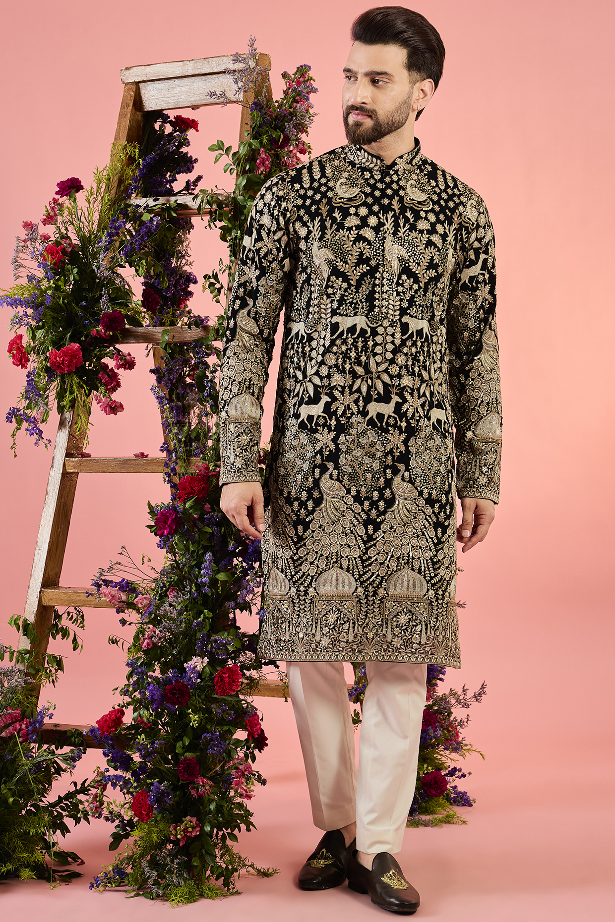 Black Georgette Threadwork Kurta by Kasbah Clothing