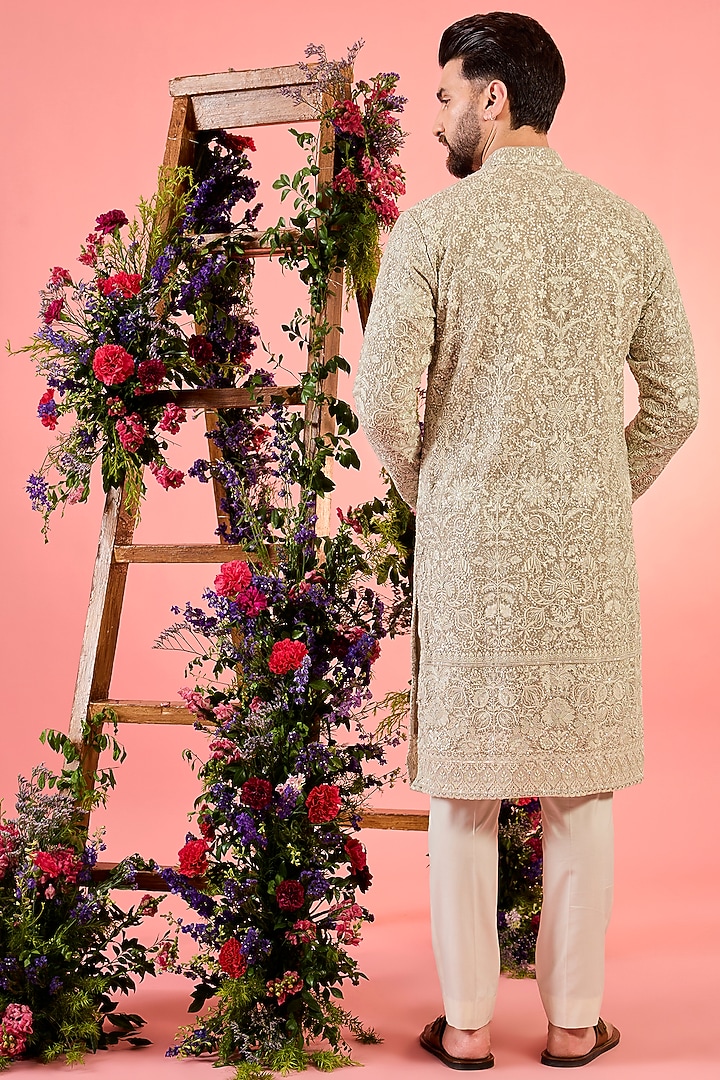 Beige Georgette Chikankari Work Kurta by Kasbah Clothing at Pernia's Pop Up Shop