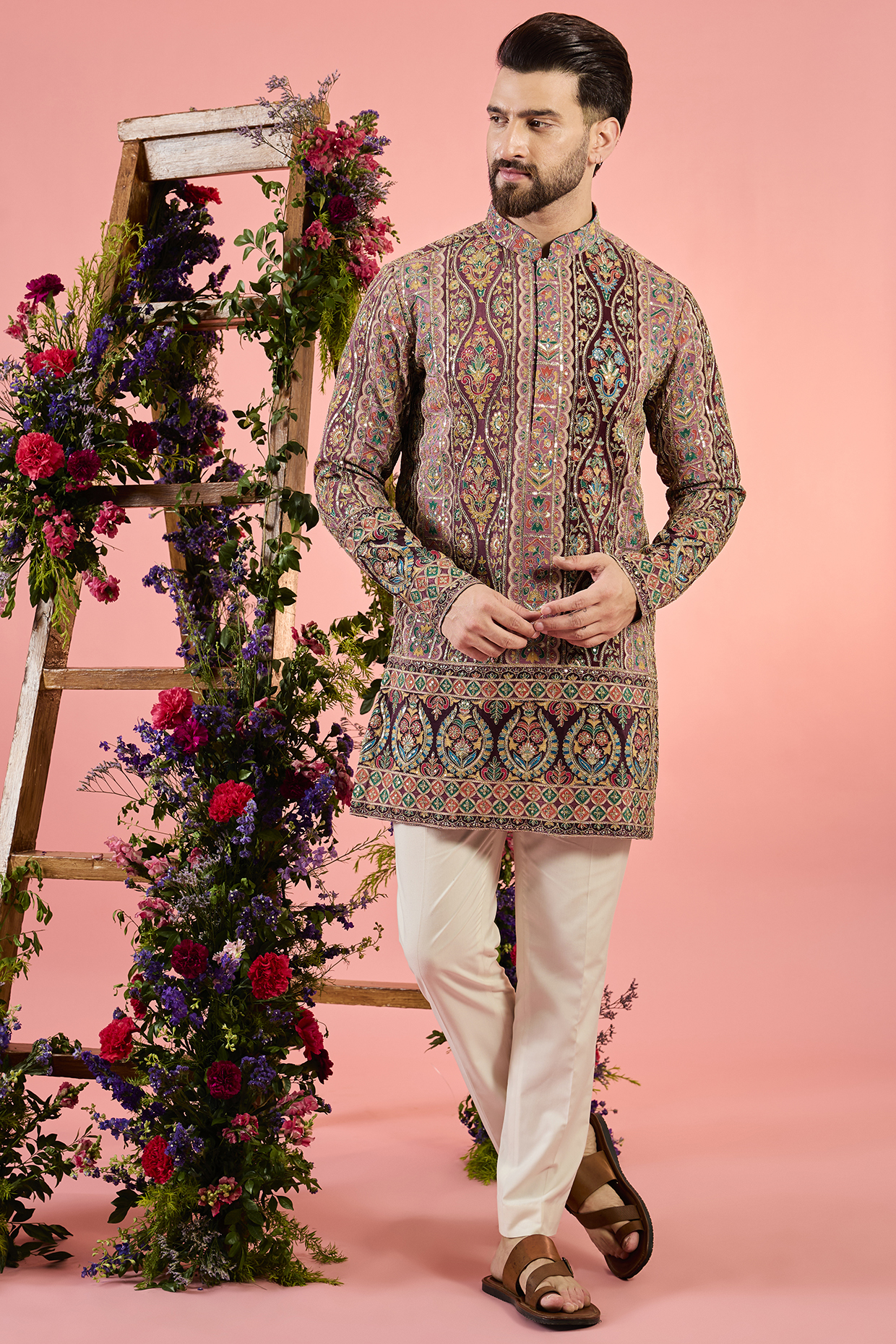 Pink Georgette Chikankari Embroidered Kurta by Kasbah Clothing
