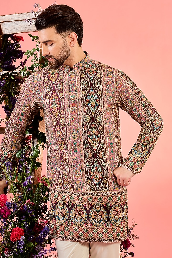 Pink Georgette Chikankari Embroidered Kurta by Kasbah Clothing at Pernia's Pop Up Shop