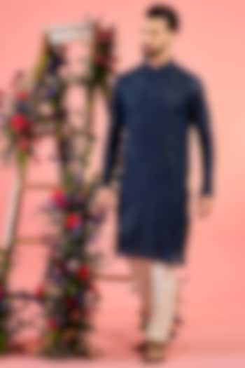 Blue Georgette Thread Embroidered Kurta by Kasbah Clothing at Pernia's Pop Up Shop