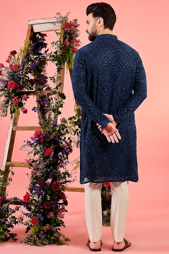 Blue Georgette Thread Embroidered Kurta by Kasbah Clothing at Pernia's Pop Up Shop