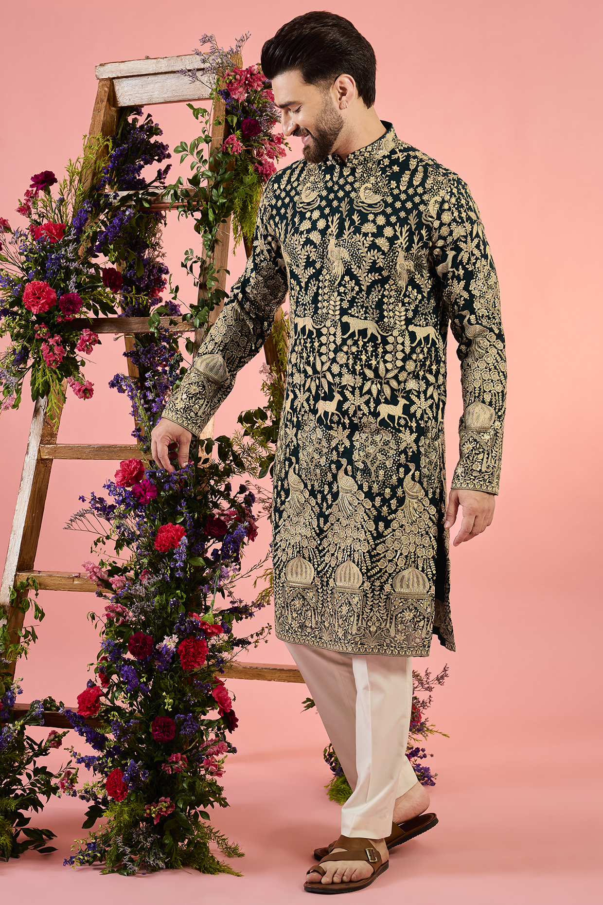 Green Georgette Sequin Embellishment Kurta by Kasbah Clothing
