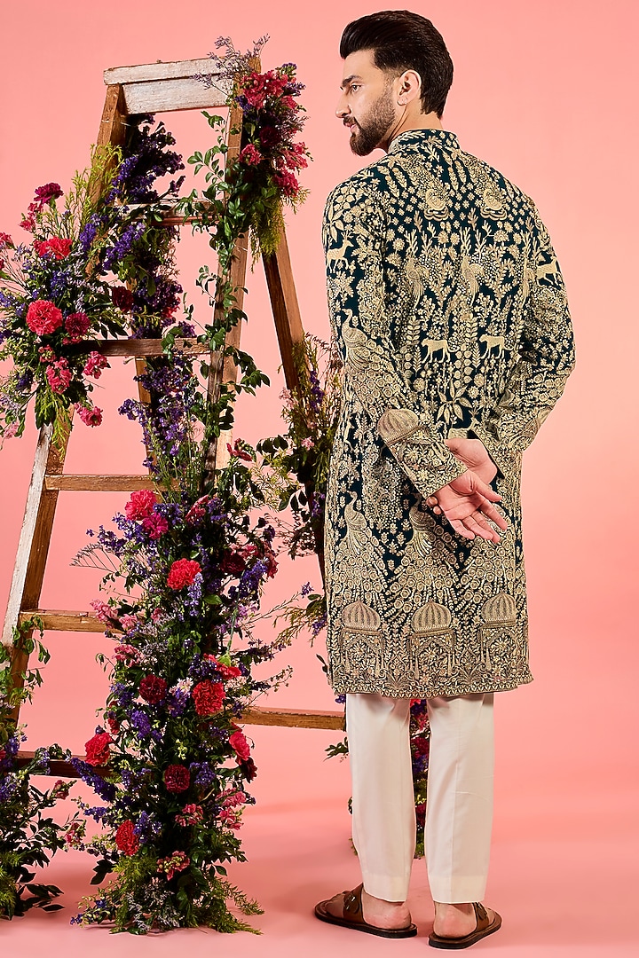 Green Georgette Sequin Embellishment Kurta by Kasbah Clothing at Pernia's Pop Up Shop
