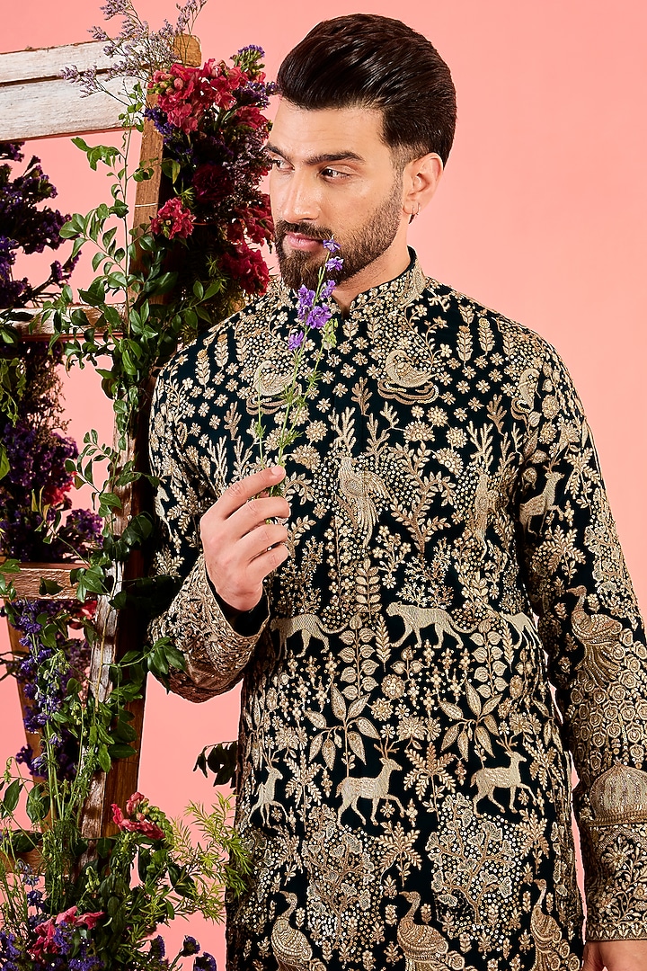 Green Georgette Sequin Embellishment Kurta by Kasbah Clothing at Pernia's Pop Up Shop