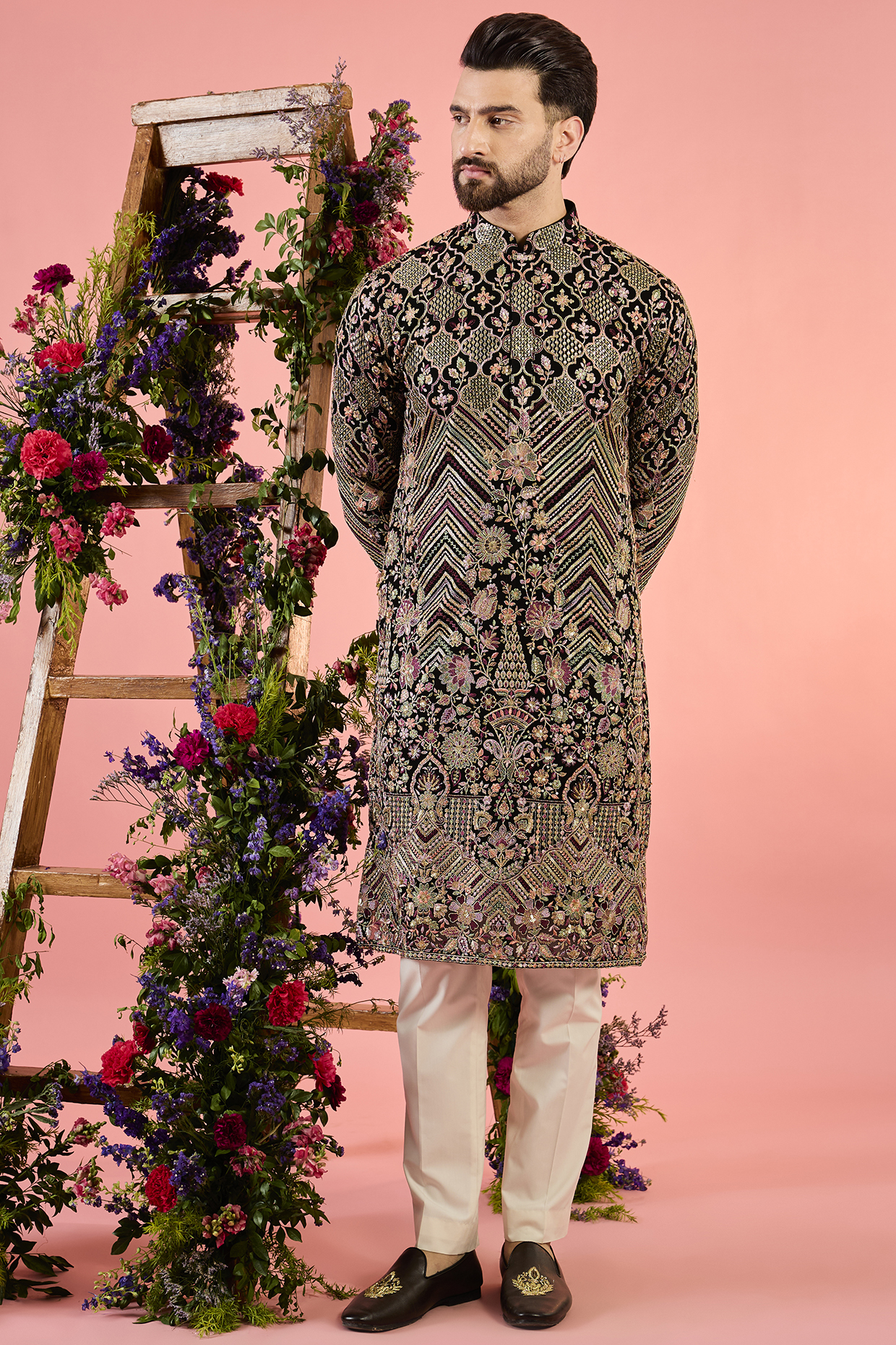 Multi-Colored Georgette Sequins Embroidered Kurta by Kasbah Clothing