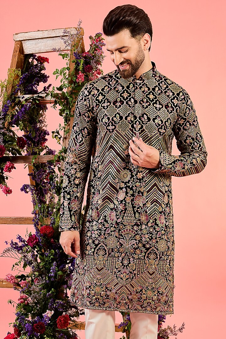 Multi-Colored Georgette Sequins Embroidered Kurta by Kasbah Clothing at Pernia's Pop Up Shop