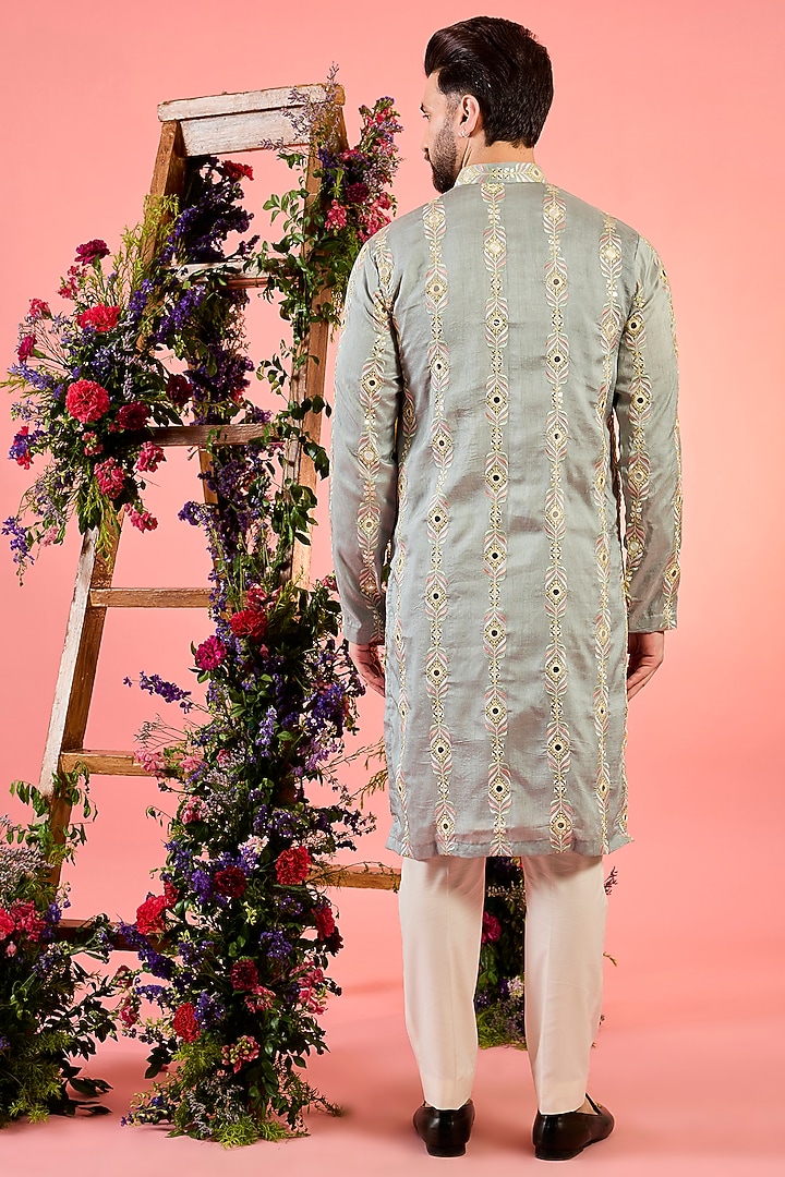 Grey Silk Mirror Work Kurta by Kasbah Clothing at Pernia's Pop Up Shop