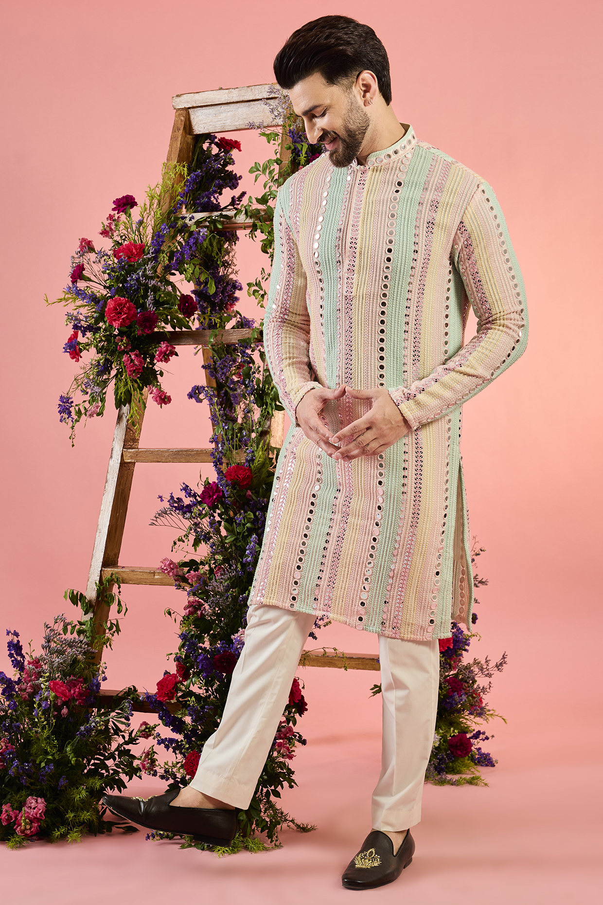 Multi-Colored Georgette Sequins Work Kurta by Kasbah Clothing
