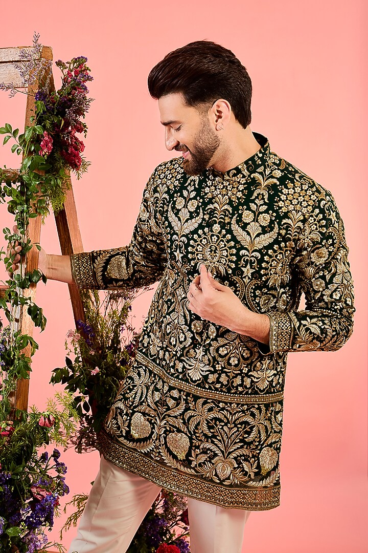 Green Georgette Zari Embellished Short Kurta by Kasbah Clothing at Pernia's Pop Up Shop