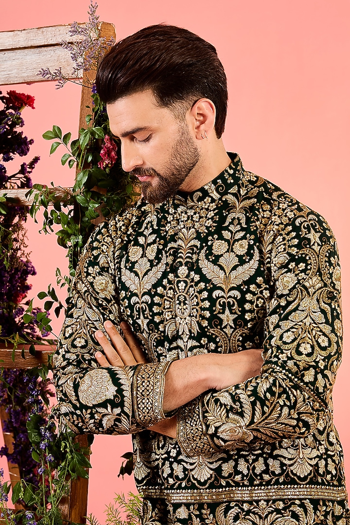 Green Georgette Zari Embellished Short Kurta by Kasbah Clothing at Pernia's Pop Up Shop