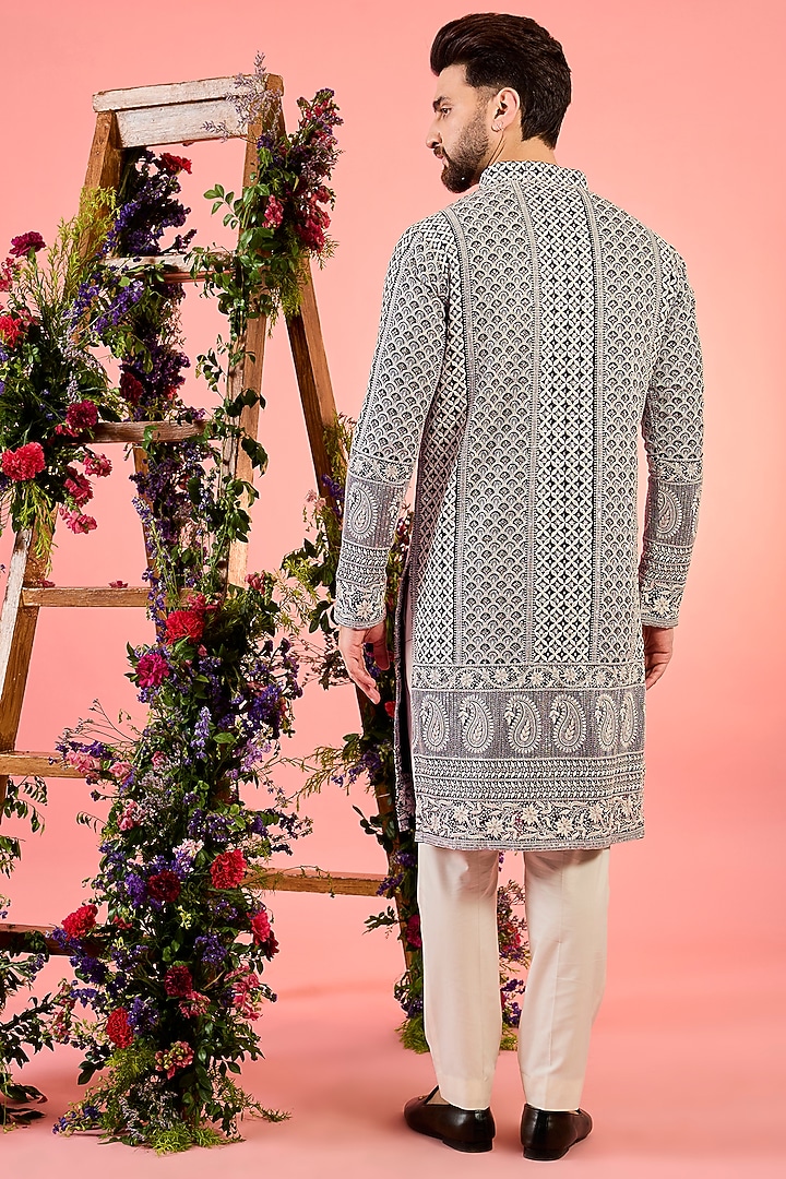 Black Georgette Threadwork Chikankari Kurta by Kasbah Clothing at Pernia's Pop Up Shop