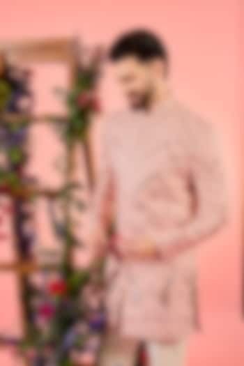 Peach Georgette Sequin Embellished Wedding Indowestern Set by Kasbah Clothing at Pernia's Pop Up Shop