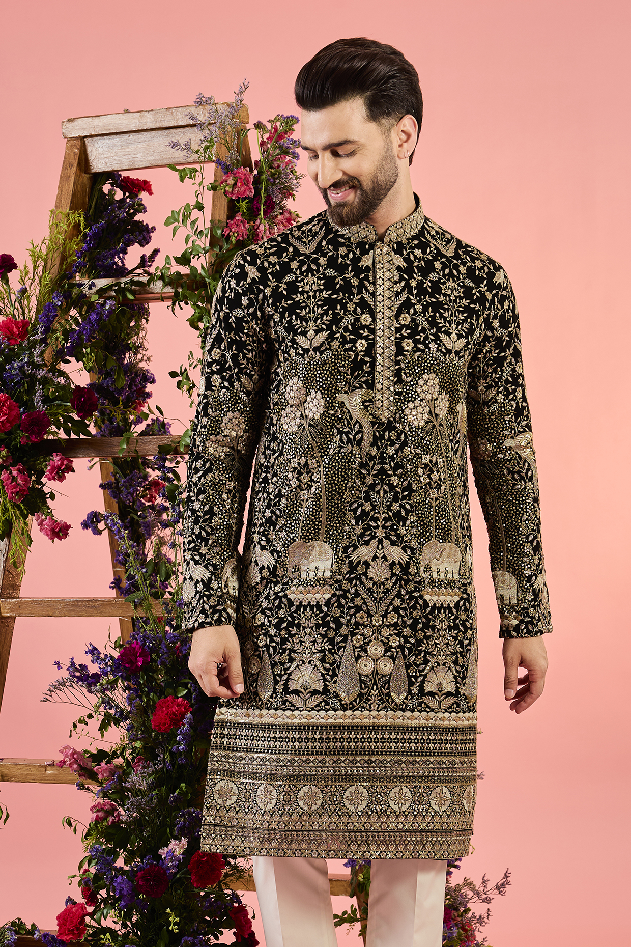 Black Georgette Sequins Embroidered Kurta by Kasbah Clothing