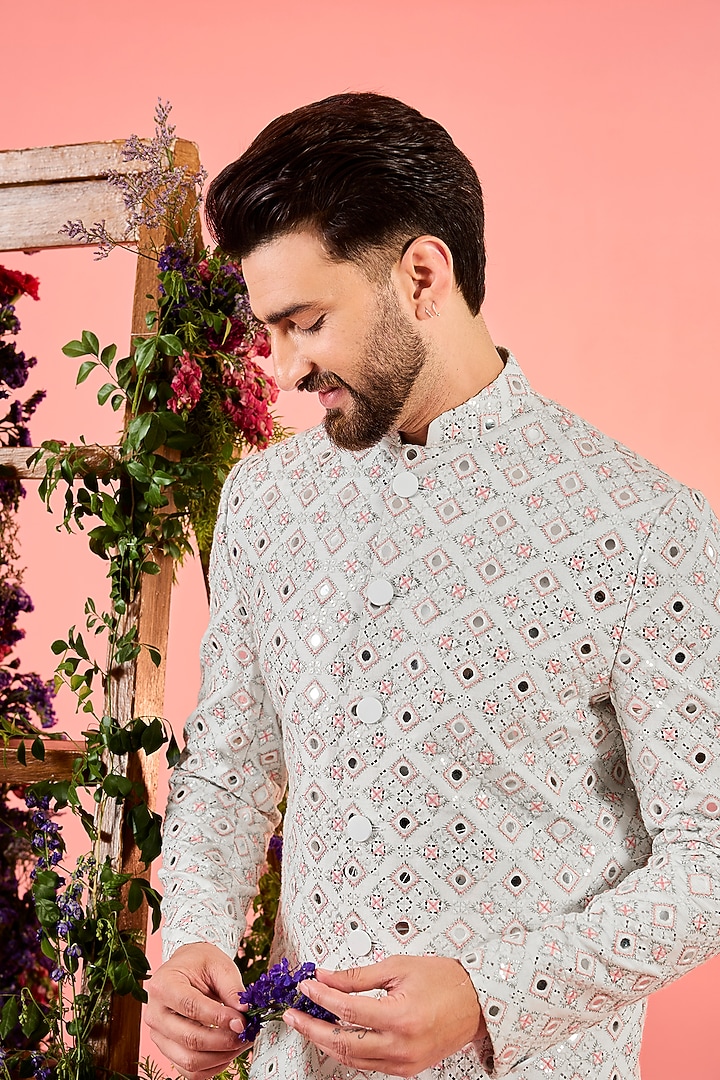 Ivory Silk Mirror Work Wedding Indowestern by Kasbah Clothing at Pernia's Pop Up Shop