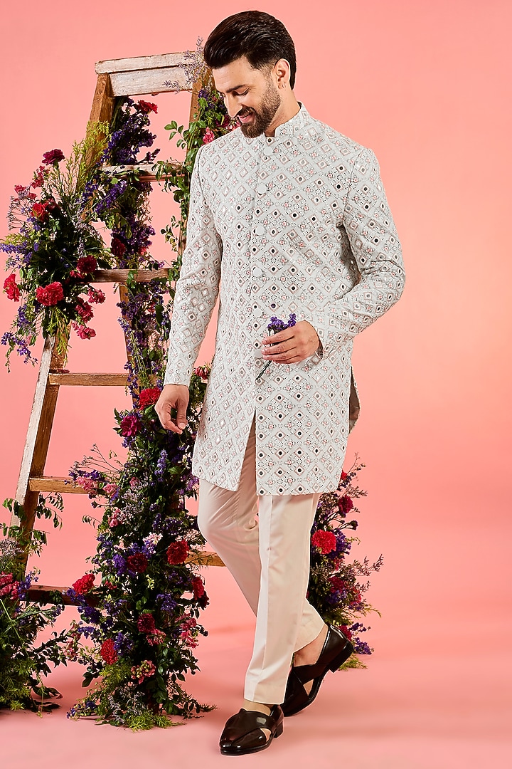 Ivory Silk Mirror Work Wedding Indowestern by Kasbah Clothing at Pernia's Pop Up Shop