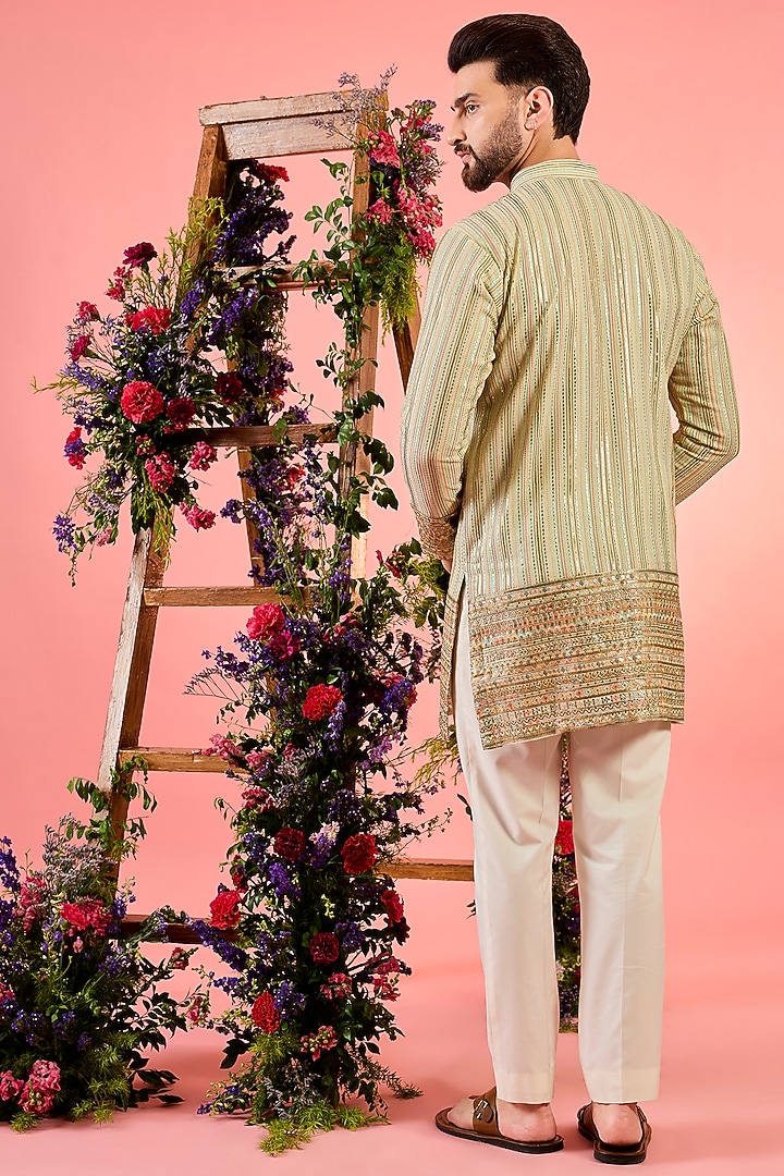 Green Georgette Thread Embroidered Short Kurta by Kasbah Clothing at Pernia's Pop Up Shop