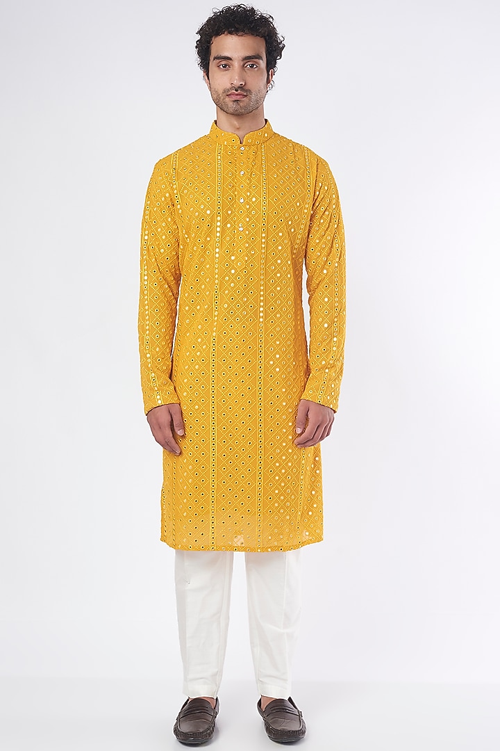 Mustard Embroidered Kurta by Kasbah Clothing at Pernia's Pop Up Shop