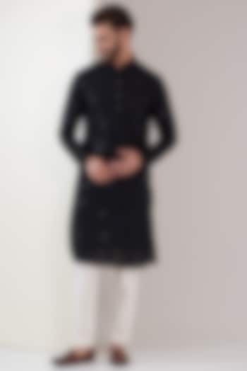 Black Georgette Embroidered Kurta by Kasbah Clothing at Pernia's Pop Up Shop