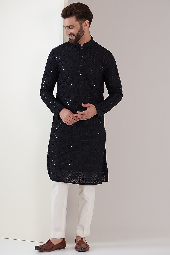 Black Georgette Embroidered Kurta by Kasbah Clothing at Pernia's Pop Up Shop