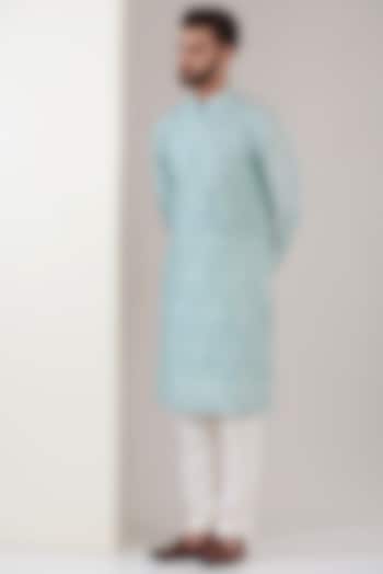 Mint Blue Georgette Thread Embroidered Kurta by Kasbah Clothing