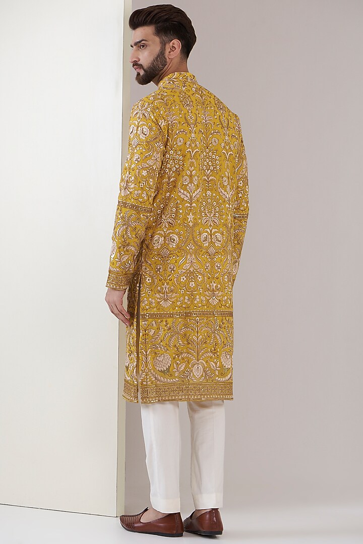 Yellow Georgette Embroidered Kurta by Kasbah Clothing at Pernia's Pop Up Shop