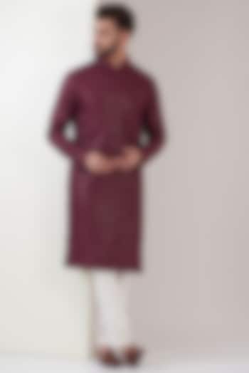 Deep Maroon Silk Embroidered Kurta by Kasbah Clothing at Pernia's Pop Up Shop