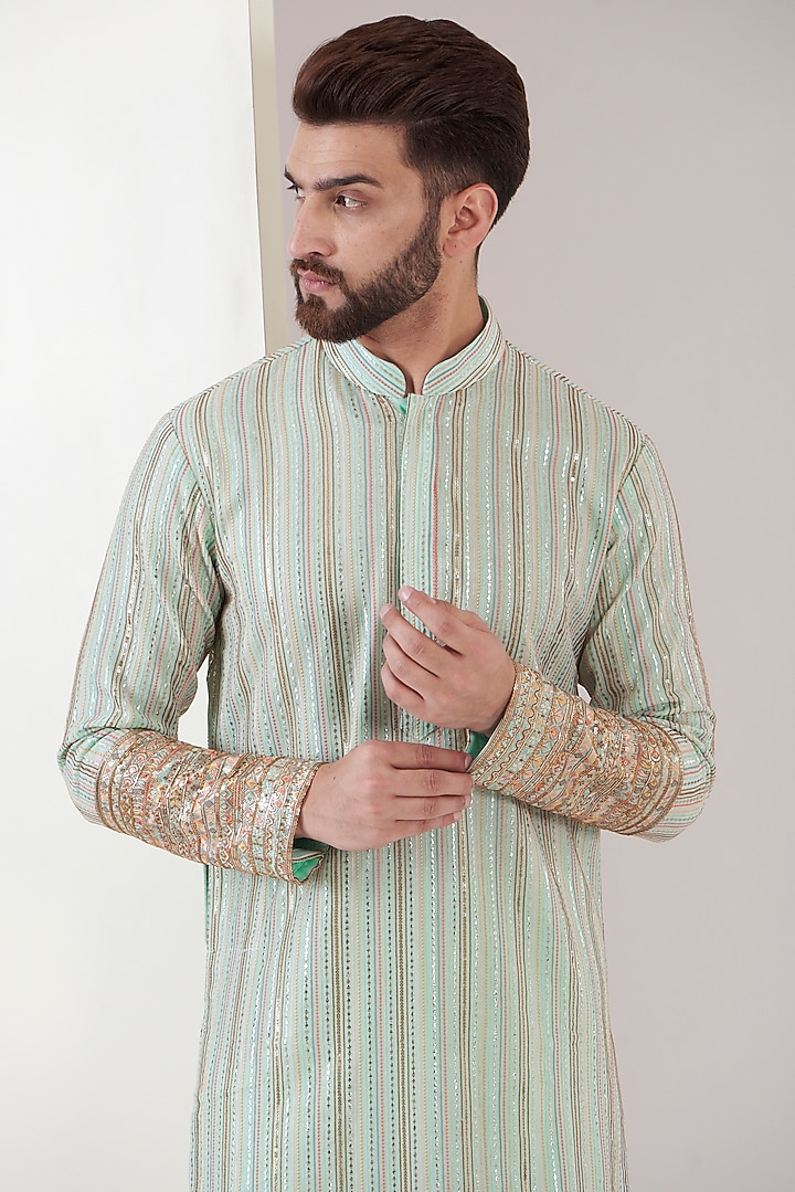 Blue Georgette Thread Embroidered Kurta by Kasbah Clothing at Pernia's Pop Up Shop
